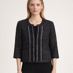 BCBGMaxAZARIA Campbell Cropped Tweed Blazer Wool Blend Black/Gray Size M